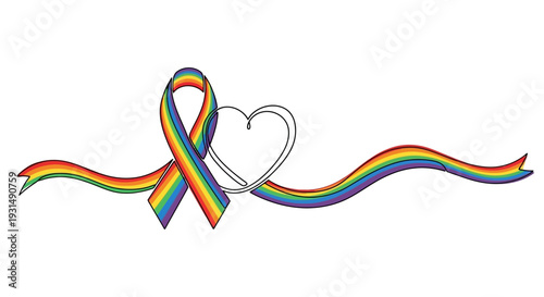 Rainbow Ribbon Heart Symbol LGBTQ Pride Awareness Support Love