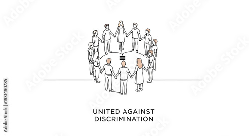 Diverse group of people holding hands in circle, equality symbol, anti-discrimination concept