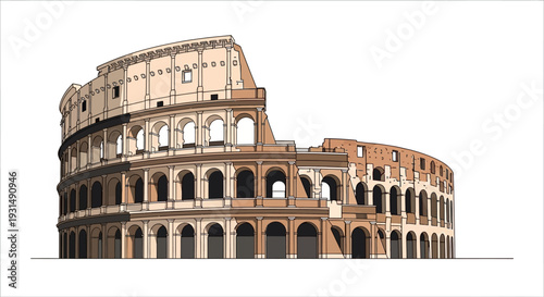 Illustration of Ancient Roman Colosseum on White Background