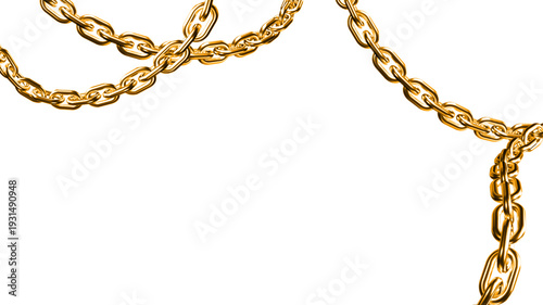 Golden metallic chains draped over transparent background 3d graphic