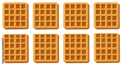 Seamless pattern of eight golden brown waffles in a grid layout