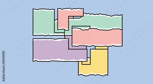 Colorful Interconnected Shapes with Ripped Edges.