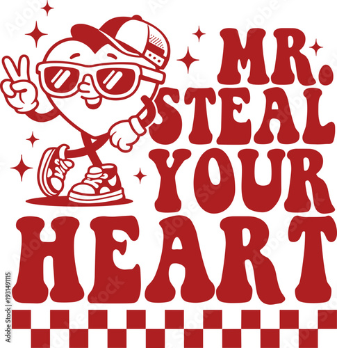Mr Steal your heart SVG, retro checkered Valentine svg png