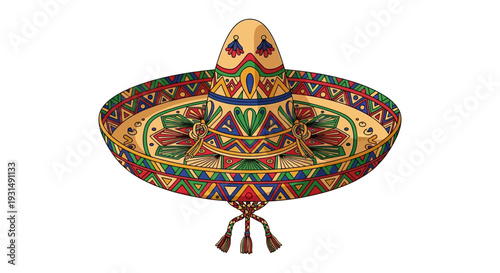 Colorful traditional Mexican sombrero with intricate geometric patterns