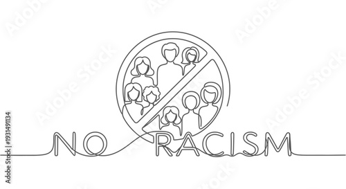 No Racism Symbol with Diverse People Silhouette and Text