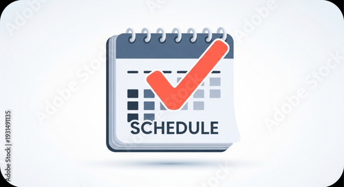 Calendar with a large red checkmark indicating a scheduled event.