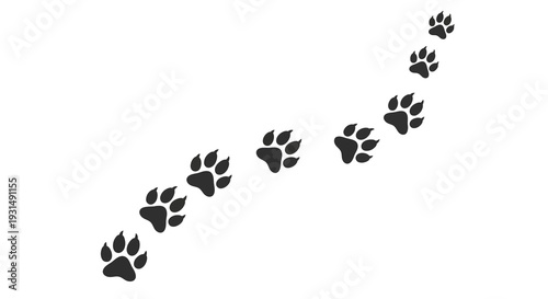 Animal Paw Print Trail on White Background Illustration