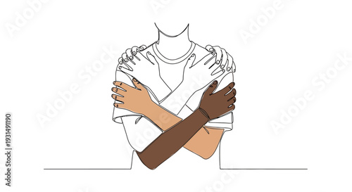 Diversity and Inclusion Concept: Arms Embracing in Different Skin Tones, Unity Symbol