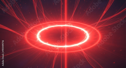 Abstract Red Energy Ring with Light Rays.