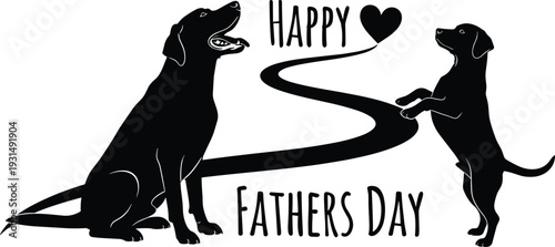 Happy Fathers Day dog silhouette vector with labrador retriever parent and puppy for greeting card cad drawing flat vector illustration,