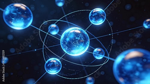 Blue spheres connected in space