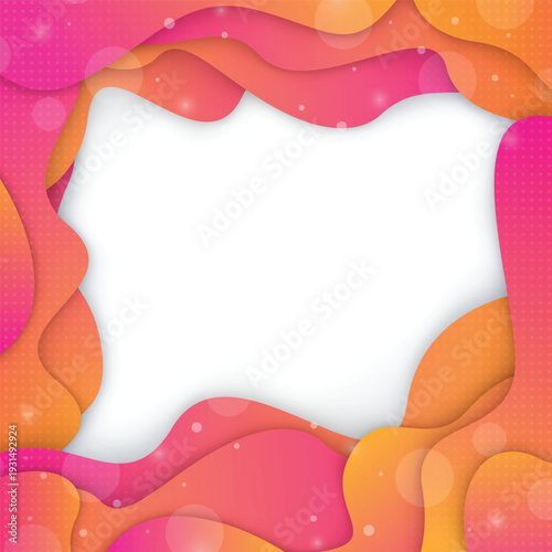 Abstract Orange and Pink Liquid Wave Frame with Paper Cut Style, Fluid Flowing Layers, Modern Vibrant Gradient Background, Creative Artistic Border Design for Social Media, Poster and Branding