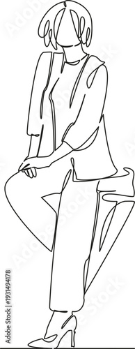 One continuous single drawing line art flat doodle businesswoman, chair, sitting, woman, female, office, professional, business, background. Isolated image hand draw contour on a white background; han