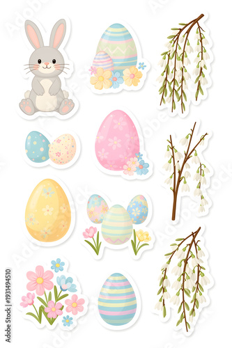 Easter Bunny and Snowdrop Branch Sticker Set