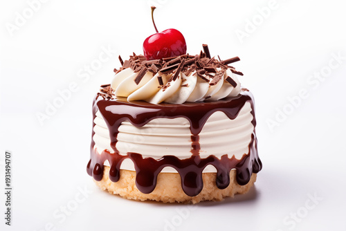 Cake isolated on a white background under studio lighting.