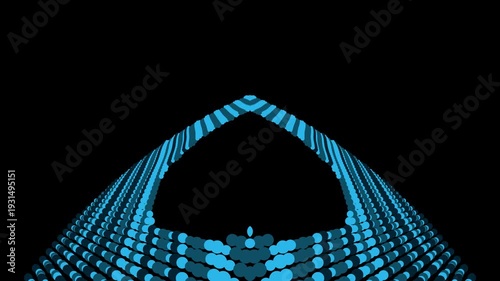 Abstract Blue Geometric Tunnel Digital Art on Black Background