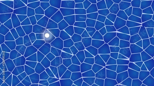 Abstract Blue Cellular Pattern with Glowing Light Nodes