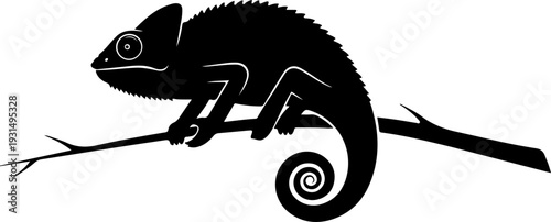 chameleon on a branch silhouette vector illustration