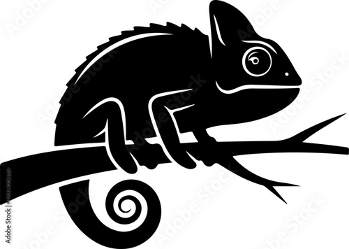 chameleon on a branch silhouette vector illustration