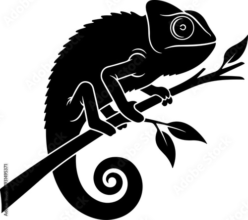 chameleon on a branch silhouette vector illustration