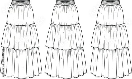Technical drawing of athletic drawstring shorts vector showing front, back, and side views for fashion design, sports apparel, and garment production.