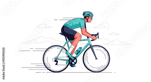 Cyclist riding a road bike in dynamic minimalist illustration