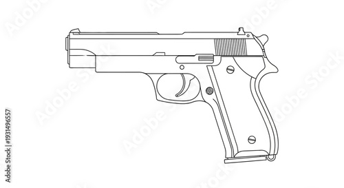 Line drawing of a semi-automatic handgun on white background