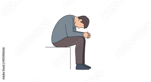 Illustration of a Sad Man Sitting Alone in a Minimalist Style
