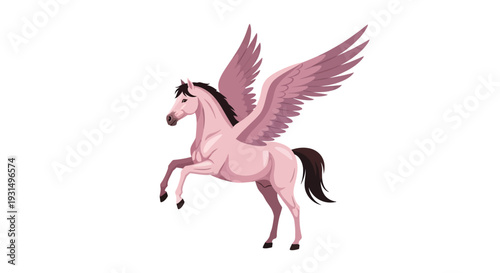 Pink Pegasus Illustration with Wings in a Minimalist Style
