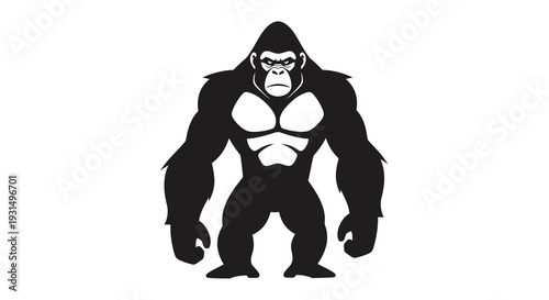 Bold black and white gorilla silhouette in powerful stance