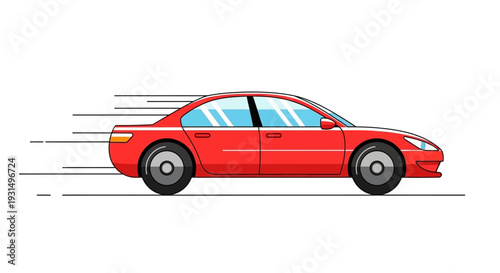 Red sports car illustration with motion lines on white background