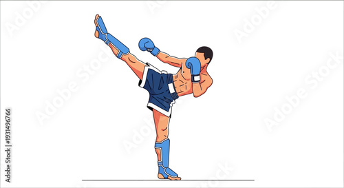 Illustration of a Muay Thai Fighter in High Kick Pose