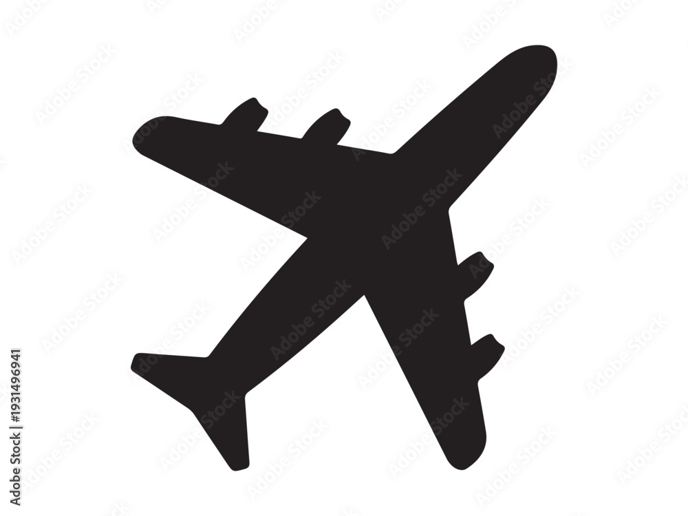 Obraz premium Black silhouette icon of a passenger airplane isolated on white background