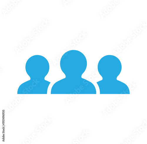 blue silhouette of three people standing side by side in a row