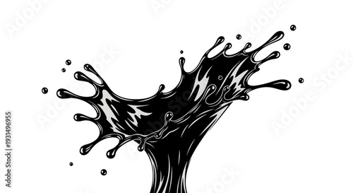 Abstract black ink splash on white background with dynamic motion