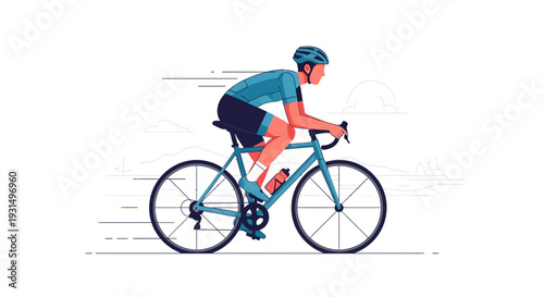 Cyclist in motion on road bike with helmet and gear