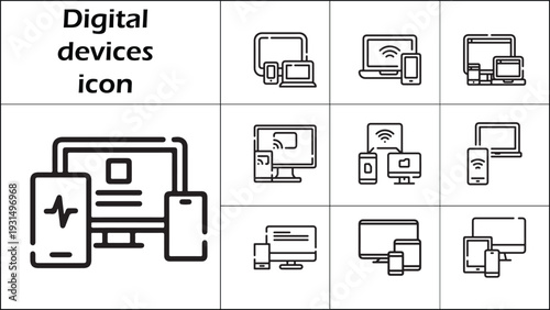 Digital devices icon set flat design vector illustration technology gadgets collection isolated
