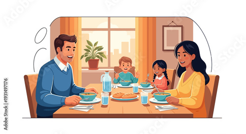 Family enjoying breakfast together in a cozy dining room
