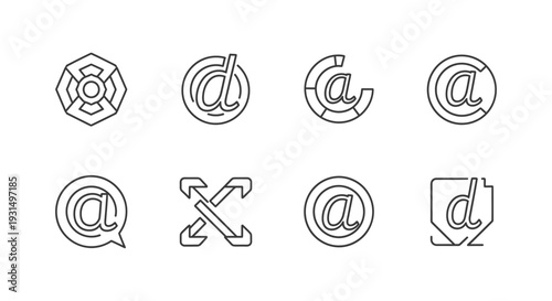 a collection of outline email and digital communication icons illustrating modern user interface symbols for web design.