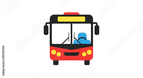 Flat design illustration of a red city bus front view