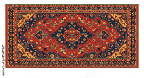 Colorful Traditional Persian Rug with Intricate Geometric Patterns