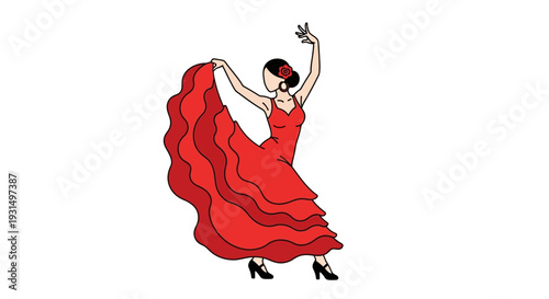 Elegant Flamenco Dancer in Red Dress Performing Traditional Dance