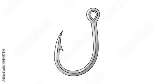 Realistic silver fishing hook isolated on white background