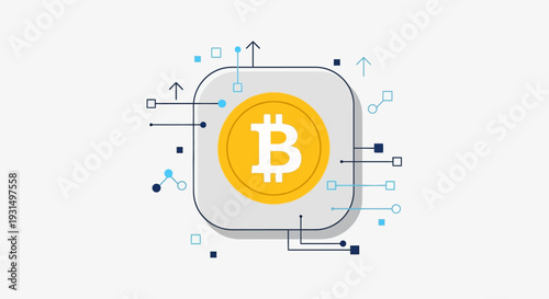 A digital illustration of a bitcoin symbol surrounded by circuit lines and nodes, representing the intersection of cryptocurrency and technology.