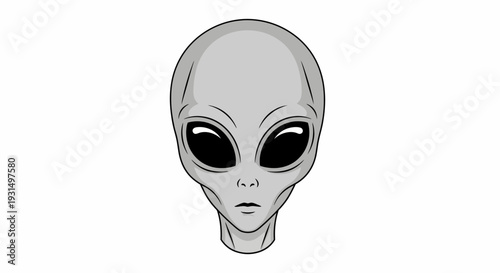 Illustration of a Grey Alien Head with Large Black Eyes