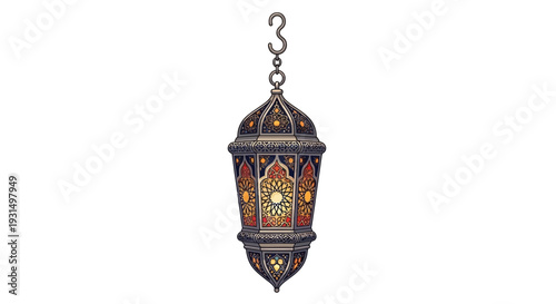 Ornate vintage lantern with decorative patterns and warm glow