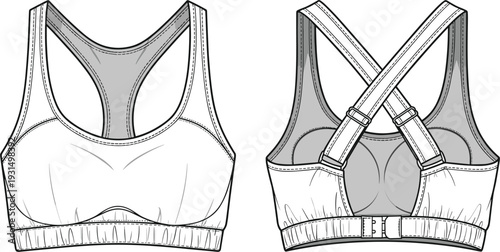 Technical drawing of athletic drawstring shorts vector showing front, back, and side views for fashion design, sports apparel, and garment production.
