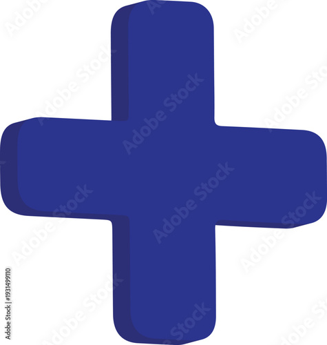 3D Icon Blue Medical Cross Isolated Healthcare Plus Symbol for Hospital, Clinic and Emergency Service Transparent Background