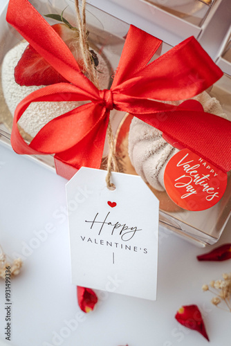 Valentine's Day Collection: Luxury White Velvet Mousse Desserts in Gift Packaging.