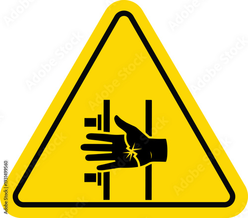  Warning Hand Crushing Hazard Safety Sign - Pinch Point Moving Parts Pictogram Icon